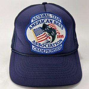 Vtg American Bass Snap Back Hat Kati Blue Trucker Rope Fishing Outdoor Mens 90s